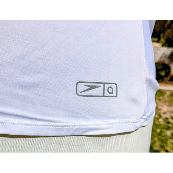 Speedo Women's Stretch Med Sport Short Sleeve Rashguard Swim Tee Shirt White EUC - Picture 3 of 7